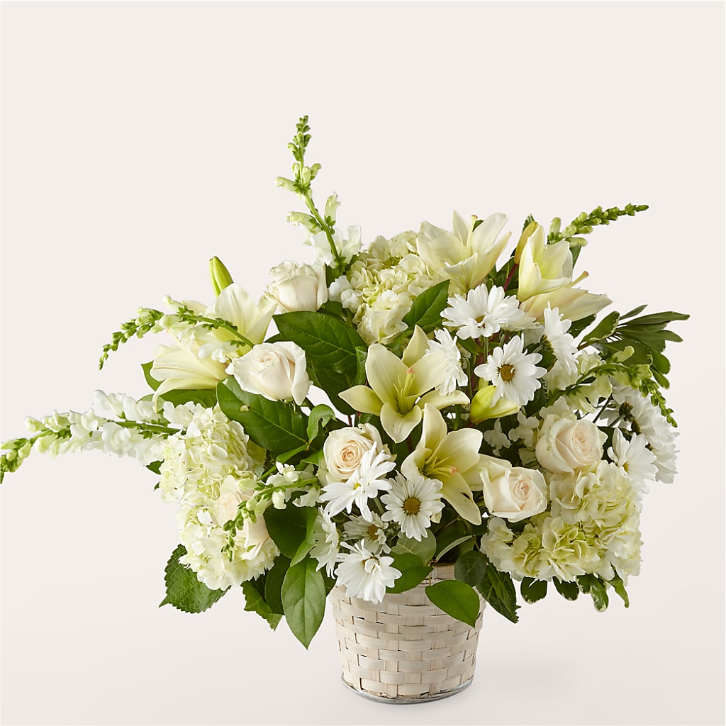 Ivory Elegance Floral Basket – AIMEE'S FLOWERS, San Diego CA