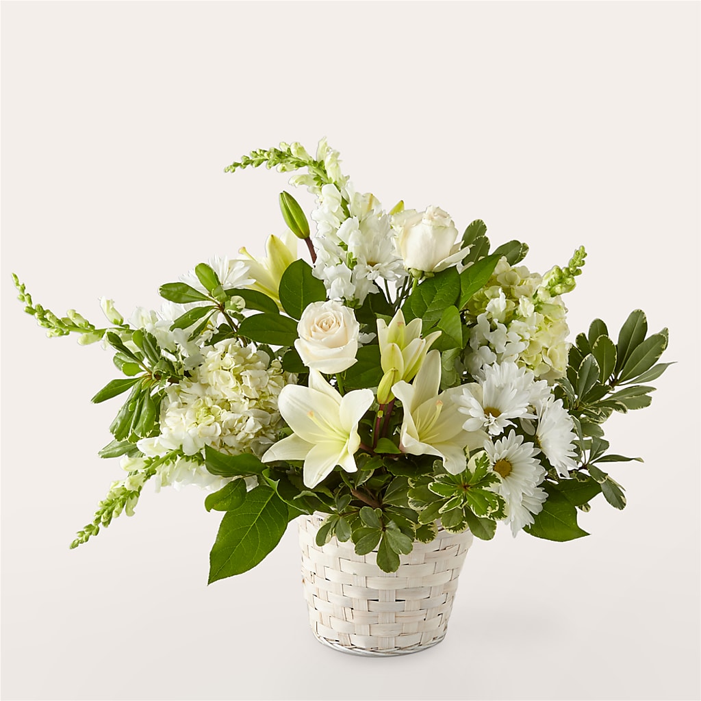 Ivory Elegance Floral Basket – AIMEE'S FLOWERS, San Diego CA