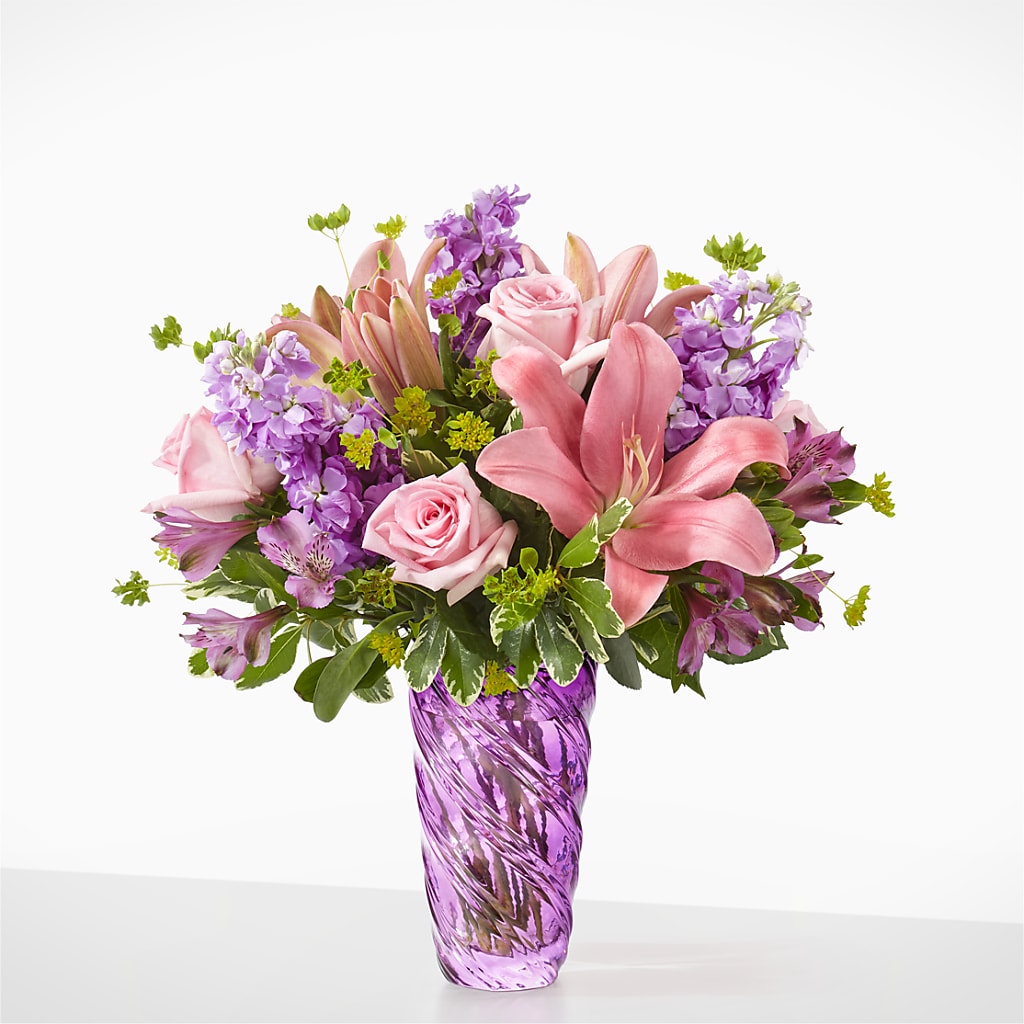 Precious Petals Bouquet with Luxe Swirl Vase – AIMEE'S FLOWERS, San Diego CA