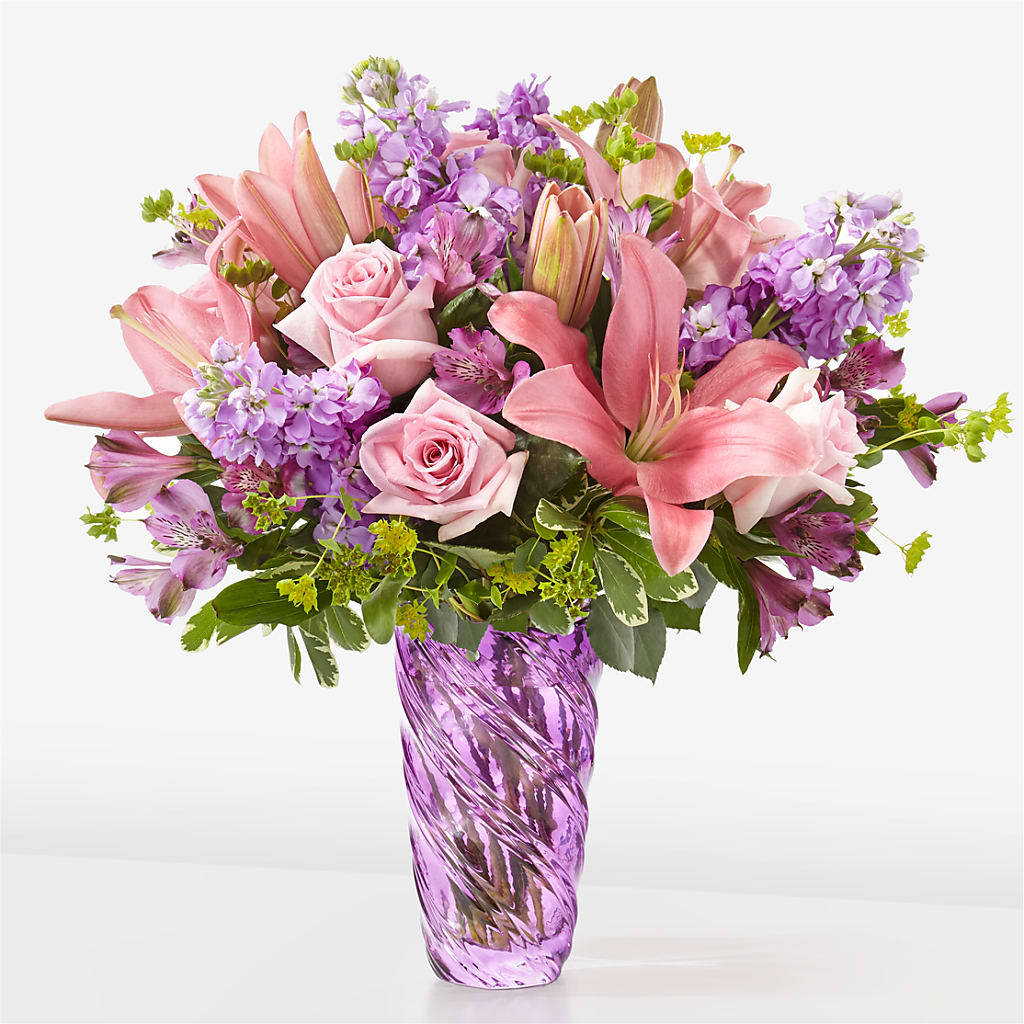 Precious Petals Bouquet with Luxe Swirl Vase – AIMEE'S FLOWERS, San Diego CA