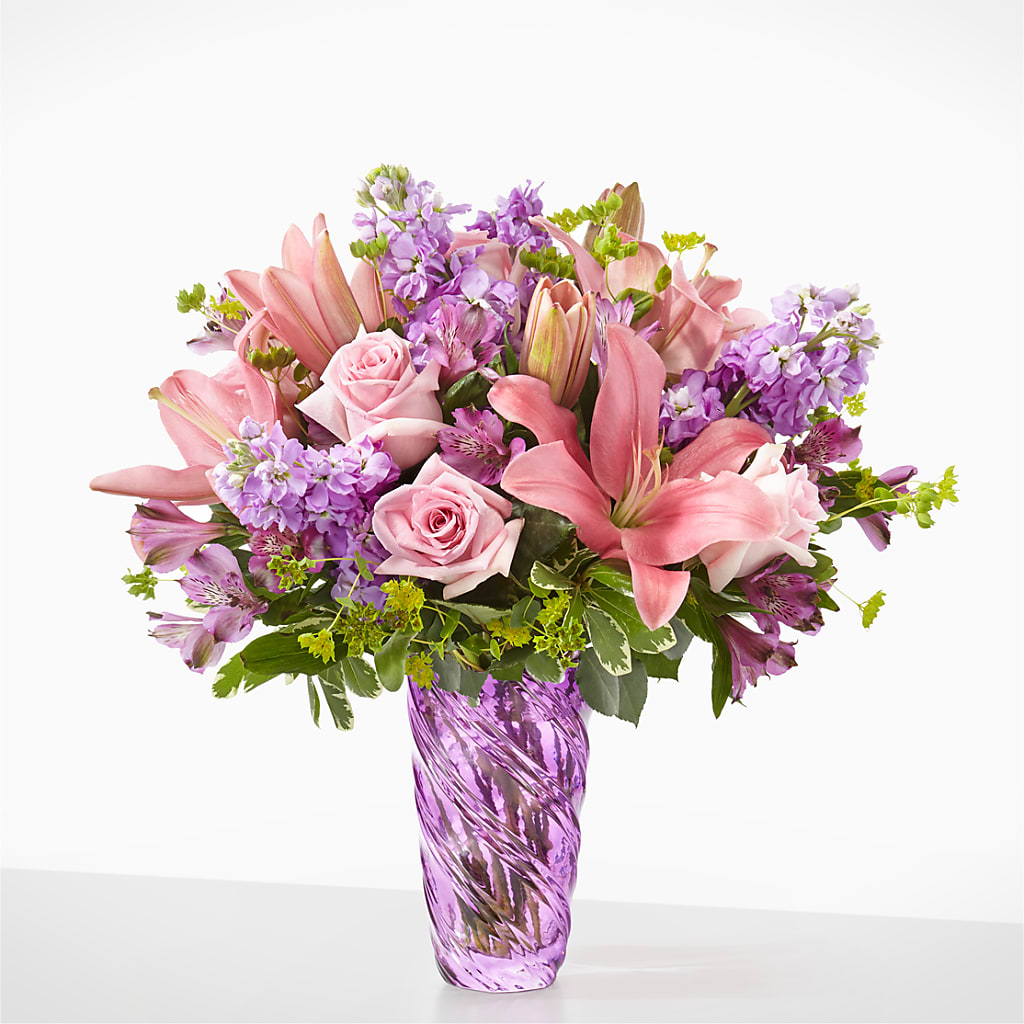 Precious Petals Bouquet with Luxe Swirl Vase – AIMEE'S FLOWERS, San Diego CA