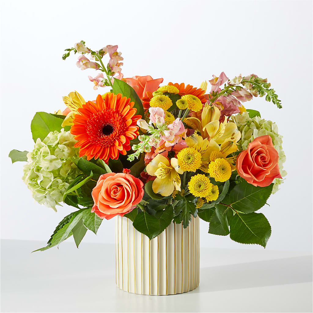 Autumn Sunshine Bouquet with Ivory Vase – AIMEE'S FLOWERS, San Diego CA